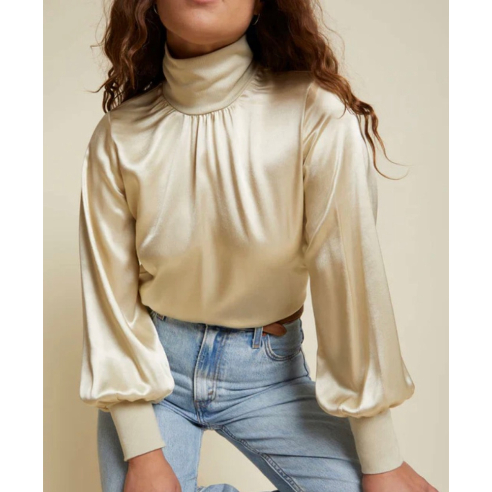 Women's Nation LTD Cream Satin Turtleneck Blouse XS - Picture 1 of 6